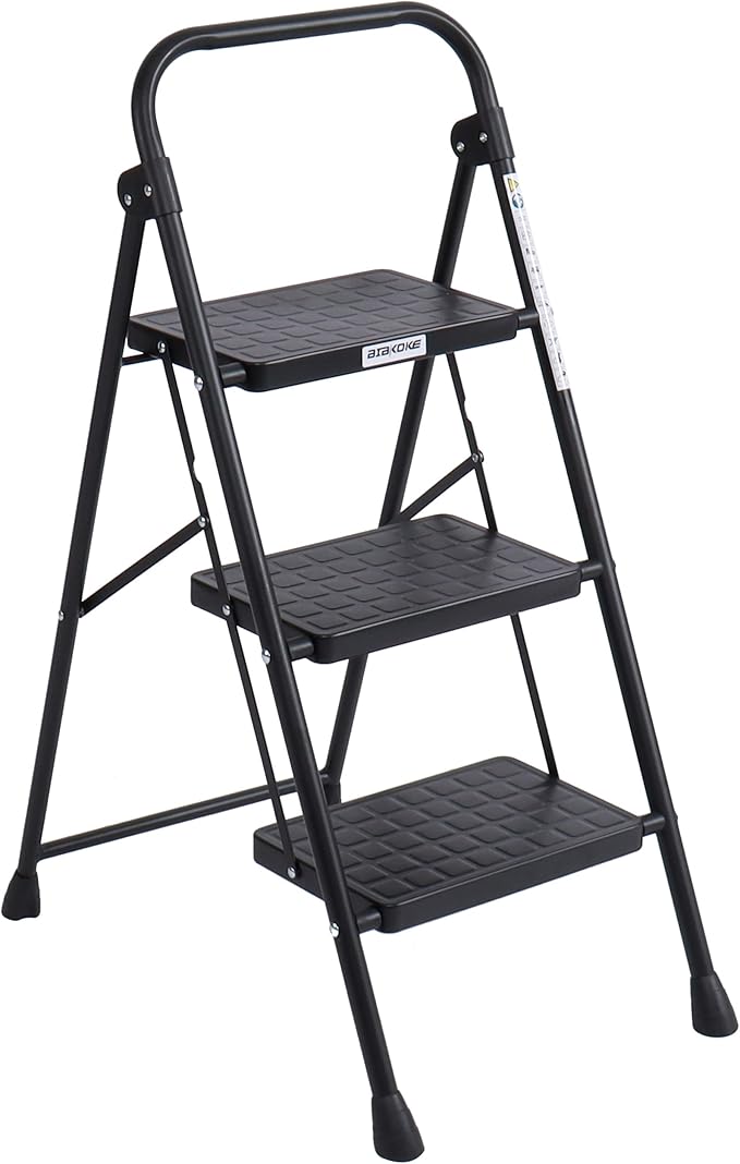 3-Step Ladders Folding Step Stool with Anti Slip Pedal and Handgrip Portable Sturdy Ladder for Home & Office 330 Lbs Black1