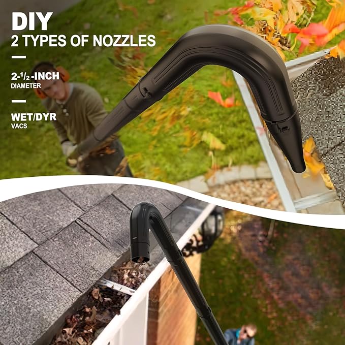Sealegend Gutter Cleaning Tools for 2-1/2 in. Wet/Dry Vacuum Cleaner, Shop Vac Hose Attachments for Cleaning or Blowing Debris from Gutters Up to 5.6FT, Upgrade Lockout Design Shop Vac Accessories
