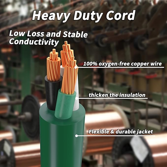 50 FT Green Outdoor Extension Cord with Multiple Outlets, 16/3 Gauge Outdoor Green Extension Cord Evenly Spaced 6 Outlets Plugs Waterproof, 13AMP 1625W 125V 16AWG SJTW, ETL Listed