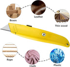 DIYSELF 30 Pack Box Cutter Heavy Duty Aluminium Shell Utility Knife | SK5 Steel Sharp Blade | Retractable Knife for Cutting Cartons Ropes and Cardboard | Home and Office Use (Yellow)