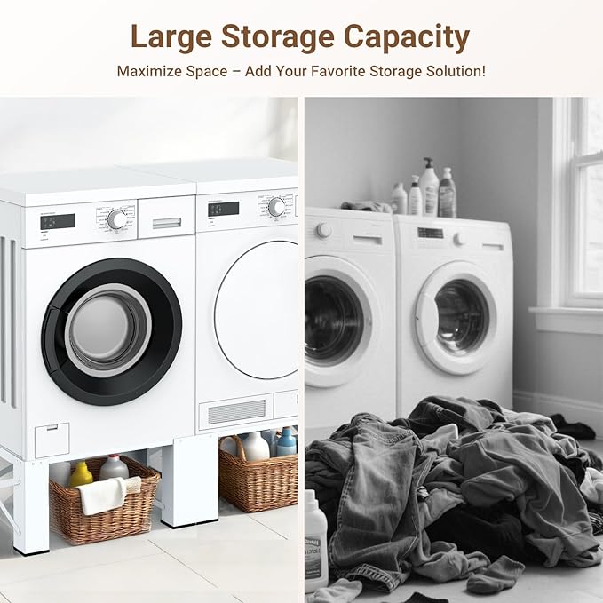 SKM 2-in-1 Washer & Dryer Pedestal Stand, 29" Universal Laundry Raiser for 4.8-5.3 cu. ft. Machines | Heavy-Duty Steel, 700LB Capacity | 12.6" Ergonomic Height, White