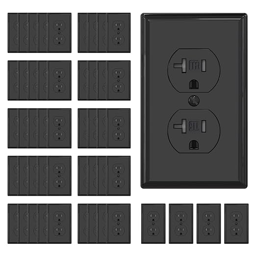 AIDA 20 Amps Outlets Duplex Electrical Receptacle Outlets,Tamper Resistant,Heavy-Duty Receptacle Wall Outlet,Residential,TR,3-Wire, Self-Grounding Clip, NEMA 5-20R,UL Listed (50 Pack, Black)