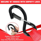 Ratchet Tie Down Straps 4 Pack -15 FT - 2200 LB Heavy Duty Srap for Trucks Cargo Ropes Tie Down Ratchet Rope Set Truck Bed with Safety Lock S Hooks Moving Hold Down-Red