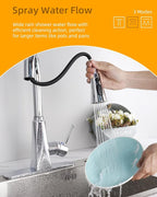 Hibbent Kitchen Sink Faucet Head Replacement, NSF/ANSI/CAN 61 & CUPC Certified, 3-Function Pull Down Sprayer Nozzle with 15 Adapters, Compatible with Delta, Kohler, Moen Faucets, Chrome (Silver)