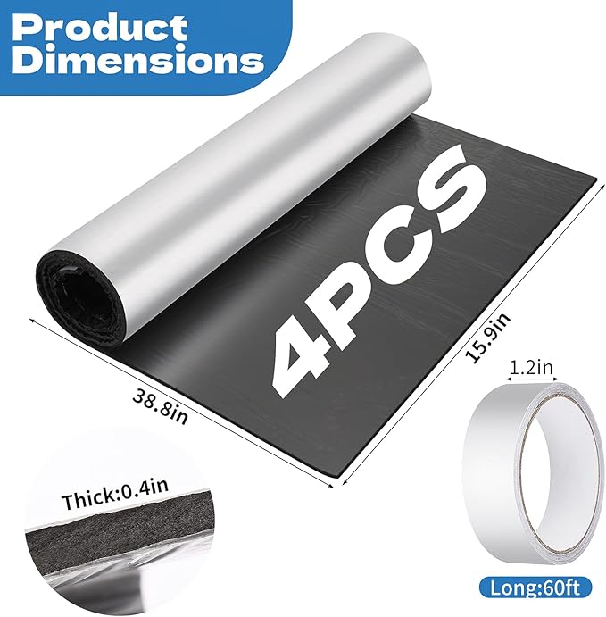 4 Pack Toilet Tank Liners 40 x 16 Inch Toilet Anti Condensation Kit with Aluminum Foil Tape Prevent The Formation of Condensate Water（0.2 inch thick）