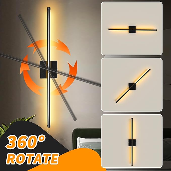 Wall Sconces Set of Two Battery Operated, Cordless Rechargeable Wall Sconces with Remote Control, Dimmable, 360°, 28 Inch, 3 Color, 3000K-6000K, Wall Light for Bedroom, Living Room, Hallway