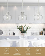 Emak Modern Brushed Nickel Pendant Lights Kitchen Island, 2 Pack 8 Inch Seeded Glass Pendant Light Fixtures for Kitchen Island, Bathroom, Bedroom, Dining Room, PL122-BN-2PK