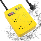 Outdoor Power Strip Weatherproof,Fast Charging Station 20W USB C,Waterproof Surge Protector 4 Outlets, Multi Outlet Extension for Camping, Garden, Kitchen,Bathroom,Flat Plug (Yellow, 10 FT Cable)