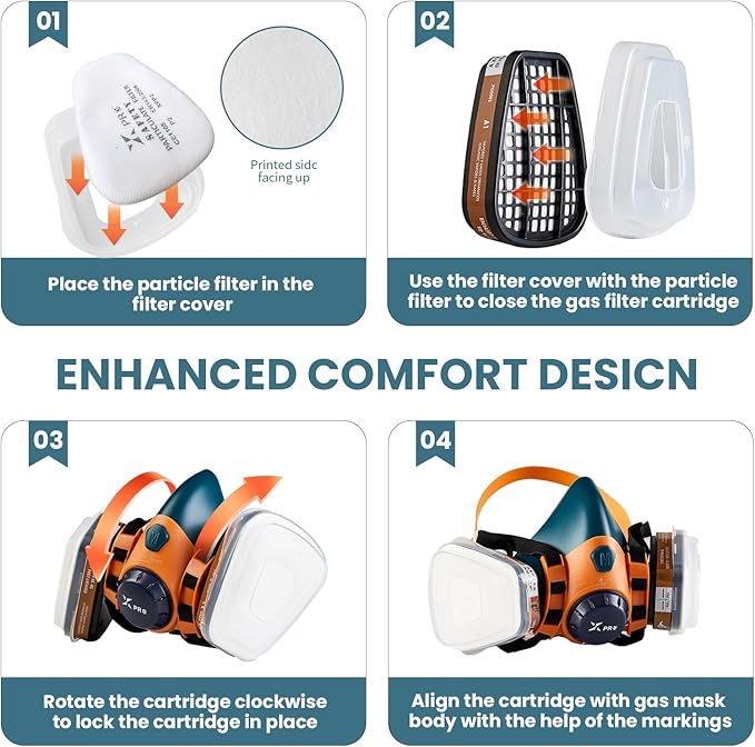 XPRO Reusable Silicone Half Face Respirator Mask with Filters - Gas Mask for Welding, Woodworking, Spray Paint, Dust, Chemical & Pollen Protection