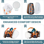 XPRO Reusable Silicone Half Face Respirator Mask with Filters - Gas Mask for Welding, Woodworking, Spray Paint, Dust, Chemical & Pollen Protection