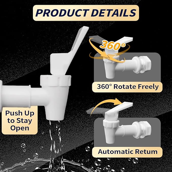2 Pack Replacement Cooler Faucet Water Dispenser Tap Set BPA Free Plastic Spigot Water Beverage Lever Pour Dispenser Valve Water Crock Water Tap（2 White）