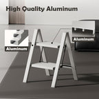 Taranta 2 Step Ladder,Aluminum Lightweight Folding 2 Step Stool with Anti-Slip Wide Pedal,330lbs Capacity Step Ladder for Household,Kitchen,Office - Misty Gray