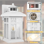 Dawn to Dusk Motion Sensor Wall Light Fixtures - White Wall Mount with E26 Sockets & Tempered Glass, Waterproof Outdoor & Indoor Lights for House, Porch, Garage, Door