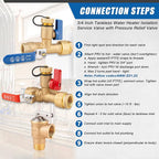 Isolator Tankless Water Heater Valve Kit with Pressure Relief Valve, 3/4 Inch IPS Water Heater Flush Kit, Clean Brass
