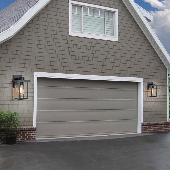 tewei Outdoor Lights for House, 11IN Black Exterior Light Fixtures Anti-Rust Waterproof Outdoor Wall Lantern, Outside Wall Sconce with Clear Glass Shade for Garage, 2 Pack