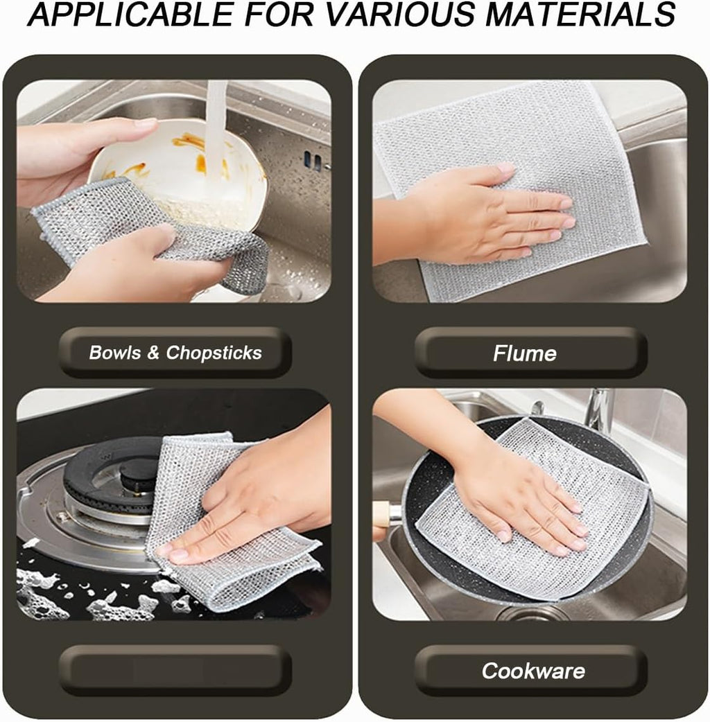 10 PCS Multipurpose Wire Dishwashing Rag for Wet and Dry,Non-Scratch Wire Dishcloth,Scrubbing Wire Dishwashing Rags,Time-Saver Kitchen Wipes Cleaning Cloths (Double Layer)