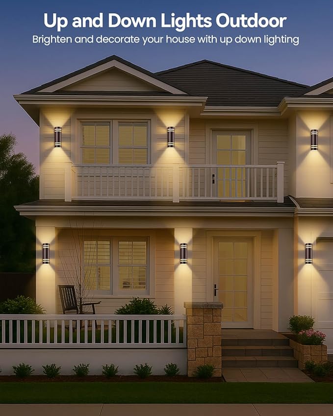 KIZON Dusk to Dawn Outdoor Wall Lights 2 Pack, Modern Exterior Lighting Fixtures with Oil Rubbed Bronze Finish, Up and Down Lights Outdoor with Bulbs, Modern Sconce Lights for House Porch, ETL Listed
