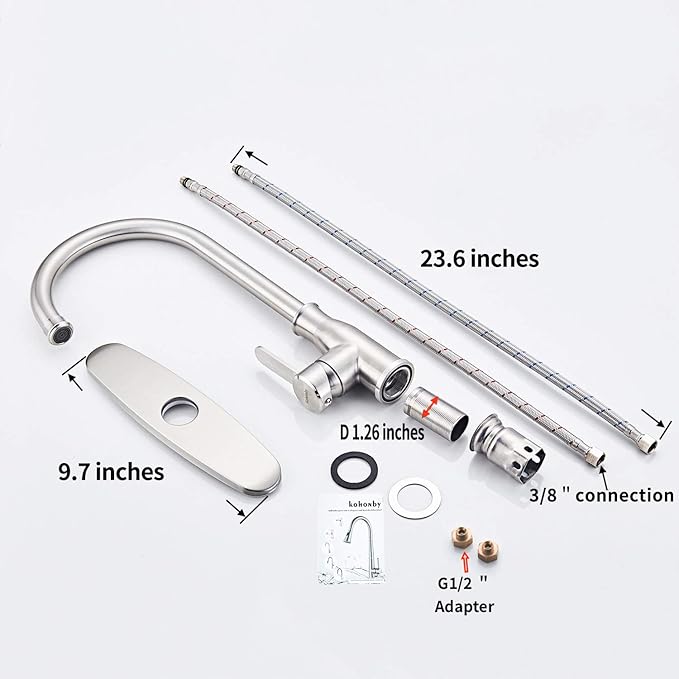 Single Handle Kitchen Faucet Stainless Steel Brushed Nickel，Modern High Arc Kitchen Sink Faucet, Commercial Bar Sink Faucet One Hole with Deck