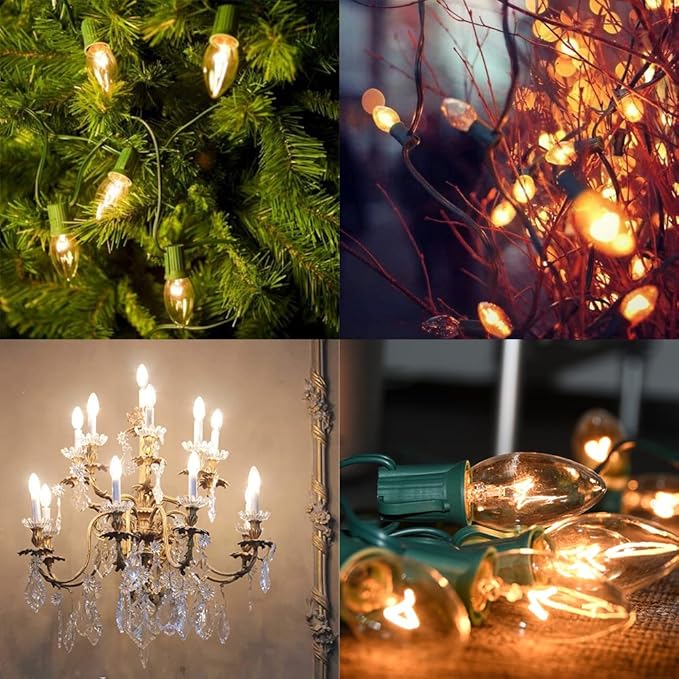 GOOTHY 25 Pack C9 Clear Christmas Replacement Light Bulbs, C9 Incandescent Replacement Bulbs for Outdoor Christmas String Lights, E17 Intermediate Base, 120V 7W Bulb, Warm White Night Light Bulbs