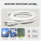 12 Ft Outdoor Extension Cord - 12/3 SJTW Heavy Duty White Extension Cable with 3 Prong Grounded Plug - Power Cord for Lawn, Garden, Appliances
