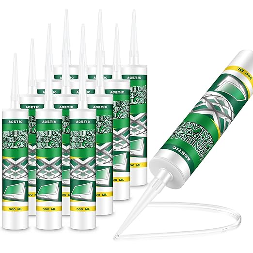12 Pack Clear Silicone Sealant Caulk, 10.1 oz 100% Waterproof Silicone Sealant Adhesive Clear Caulk Tool for RV Marine Home Window Roof Door Kitchen Bathroom Bathtub Shower Auto Leakproof Seal