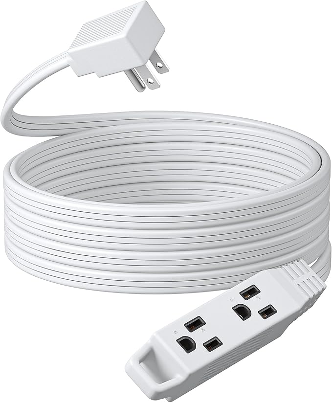 DEWENWILS 15FT Flat Plug Extension Cord, 3 Prong Ultra Thin Power Strip, 13A/125V/1625W, 16/3 Awg Grounded Flat Power Cable for Indoor Narrow Space, SPT-3 Cord, ETL Listed, White
