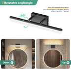 15.7" Black LED Bathroom Vanity Light 5CCT–Dimmable Wall Mount Fixture with Adjustable Angle, Modern Lighting for Powder Room, Vanity Mirror Home & Apartment Use