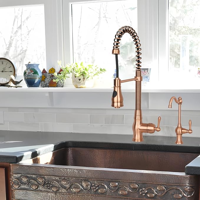 Pre-Rinse Spring Kitchen Faucet, Single Handle Solid Brass High Arc Pull Down Sprayer Head Kitchen Sink Faucet