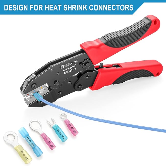 Crimping Tool for Heat Shrink Connectors AWG22-10, Ratcheting Wire Terminal Crimper - Crimping Pliers - Electrical Crimping Tool