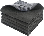 SINLAND Microfiber Dish Cloths Wash Clothes for Kitchen Best Kitchen Cloths Cleaning Cloth Poly Scour Side 12"x12" (5Pack, Dark Grey)