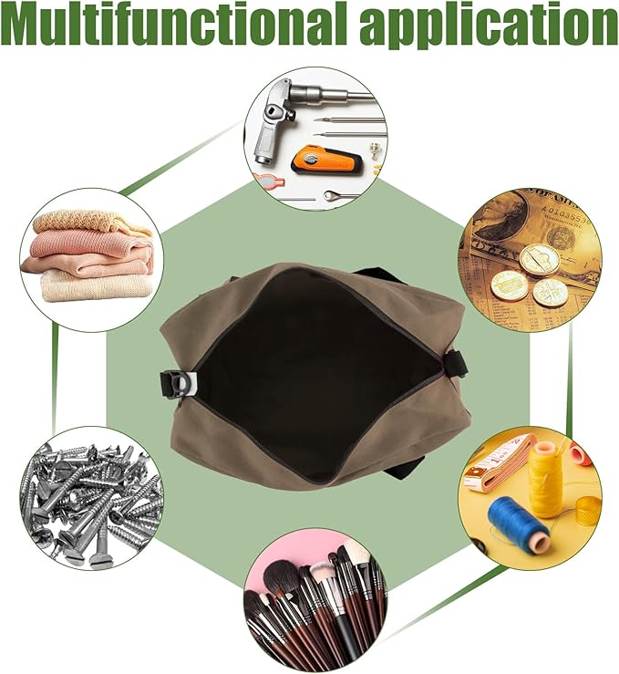 Small Tool Bag,Close Top Wide Mouth Tool Organizer Bag,Large Capacity Tool Bags for Men,Canvas Tool Storage Bag for Storage Handbag for Screwdrivers,Wrench,Pliers Hand Tools (Khaki, 20 Inch)