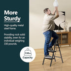 WOA WOA 3 Step Ladder, Folding Step Stool with Non-Slip Pedals, Portable Stepping Stool for Adults, Sturdy Steel Ladder, Space Saving for Home, Anti Skid Feet, Support 330lbs - Black