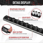 Magnetic Socket Organizer, 3-Piece Heavty Duty Aluminum Socket Holder, Socket Rail for Tool Box, Premium Quality 360° Swivel Socket Rack with 42 Clips for 1/4-Inch(Black)