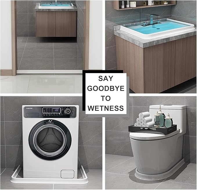 Silicone Wet Room Bathroom Floor Seal Screen Door Seal Strip Shower Dam Prevents Overflow of Water | Waterproof Self-Adhesive and Bendable Waterproof Strip for Wet and Dry Separation (White-80inch)