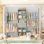 Closet System, 4-8 FT Closet Organizer Tower with 2 Wooden Drawers and Shelves, Can Fit 60 to 96 inch Walk-in Closet System with 5 Hang Rods, Built-in, Crab Green