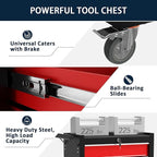 5-Drawer Metal Rolling Tool Chest with Wheels,Tool Storage Cabinet with Locking System，Toolbox with Wheels for Garage, Warehouse, Workshop, Repair Shop (Black&red, 5Drawer)