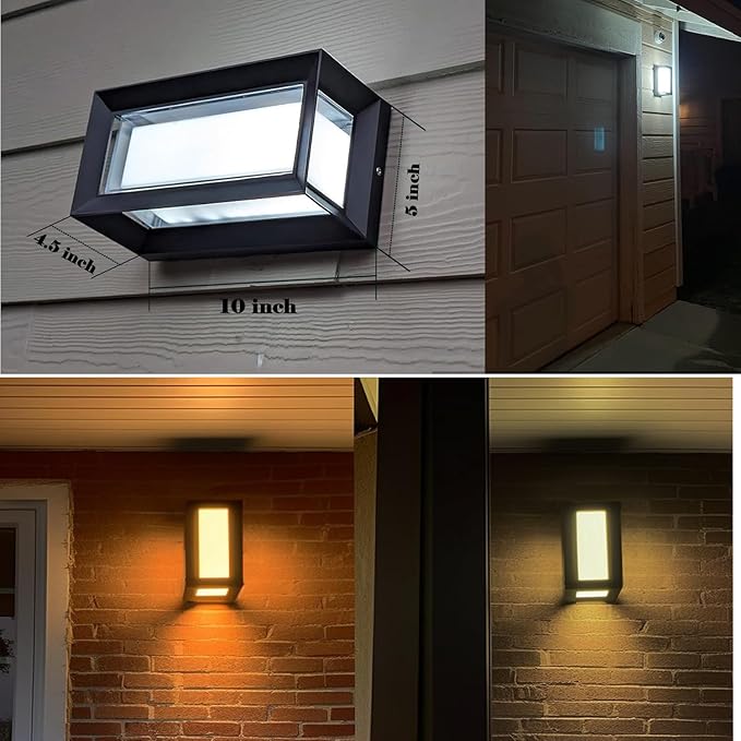 Outdoor Wall Sconce Lights, Square LED Porch Lights Outdoor 18W 3000K 4000K 5000K 3 Color Changeable,Exterior Outside Wall Lights for House Doorway,Carriage