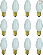 Sunlite 01059 7C7 Incandescent Bulb, 7 Watt, Candelabra E12 Base, C7 Small Night Light, Colored Bulb, White, 12 Count