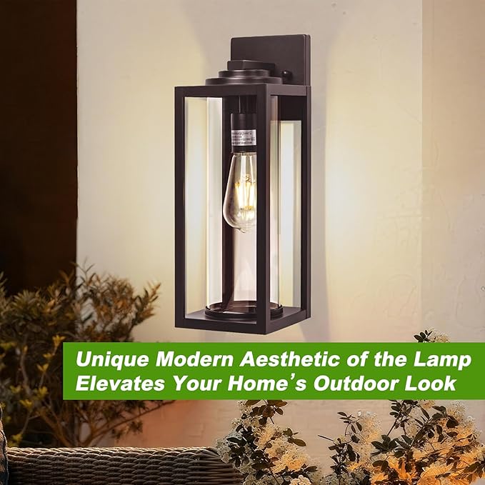 20inch Large Outdoor Wall Lights 2 Packs - Oil Rubbed Bronze Exterior Light Fixture with Clear Glass Shade, Waterproof Porch Lighting for House, Farmhouse Sconces Lantern for Front Door, Garage