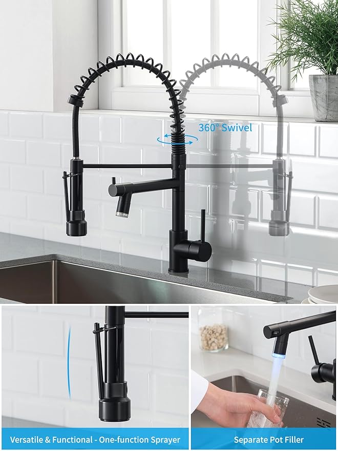 AIMADI Kitchen Faucet,Black Kitchen Faucet,Commercial Faucet with Sprayer Single Handle Single Hole Spring Kitchen Sink Faucet,Matte Black