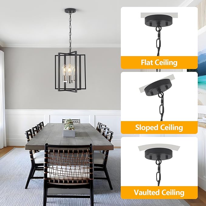 Modern Farmhouse Chandelier for Dining Room, 3 Light Black and Nickel Entryway Light Fixture Adjustable Pendant Lights Kitchen Island Rustic Hanging Chandelier for Foyer Living Room Hallway Bedroom