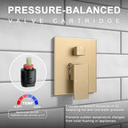 Lava Odoro Modern 3-Setting Square Shower and Tub Faucet Set with Shower Head and Handheld Sprayer Gold, Rainfall Shower System with Tub Spout, Shower Valve Trim Kit, Champagne Gold, SF103-SG-T