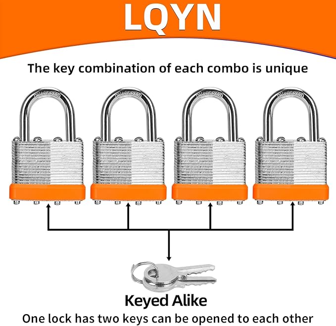 Padlocks with Same Key, LQYN 12 Pcs Laminated Keyed Padlock (1-9/16", 40mm), Keyed Alike Locks, Normal Shackle, for Storage Locker, Hasp Latch, Toolbox, Sheds