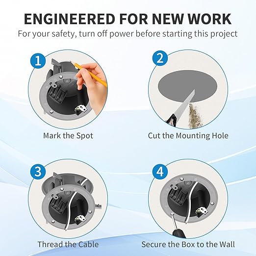 100 PK Round Old Work Electrical Box, 18 Cubic Inch Round Ceiling Electrical Box for Old Work, PVC, ETL Listed to UL514C and UL263, Fire Rated for Two Hours