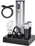 Electric Wine Opener with Wine Accessories -Rechargeable Wine Bottle Opener Set with Base, Wine Aerator, Foil Cutter and Wine Stoppers- Perfect Wine Gifts for Wine Lovers