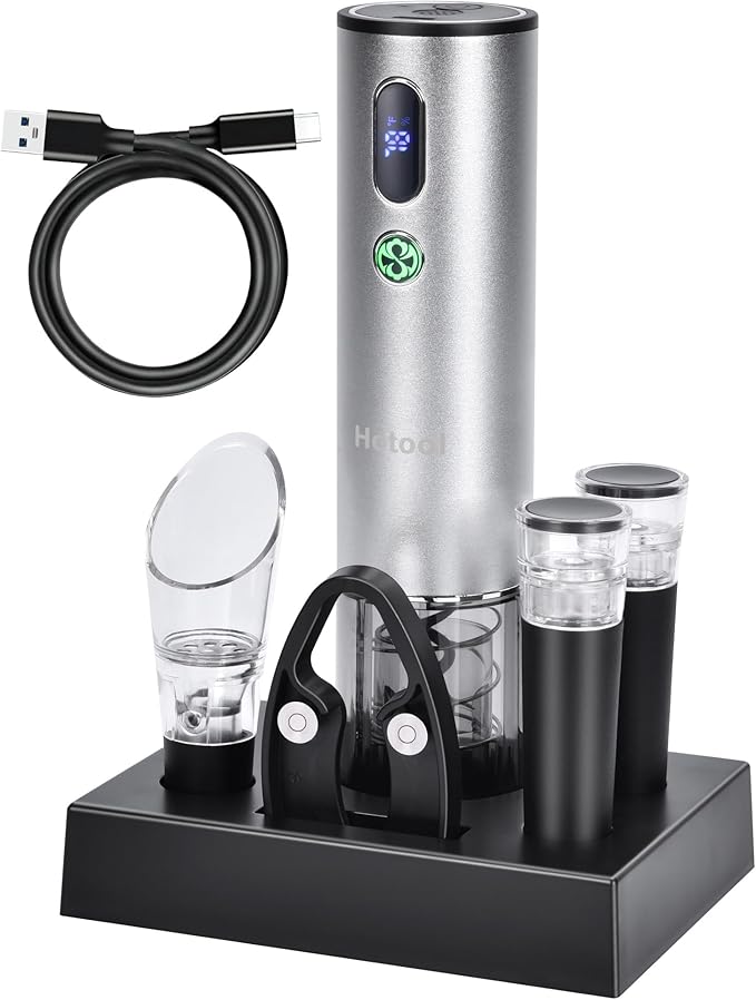 Electric Wine Opener with Wine Accessories -Rechargeable Wine Bottle Opener Set with Base, Wine Aerator, Foil Cutter and Wine Stoppers- Perfect Wine Gifts for Wine Lovers
