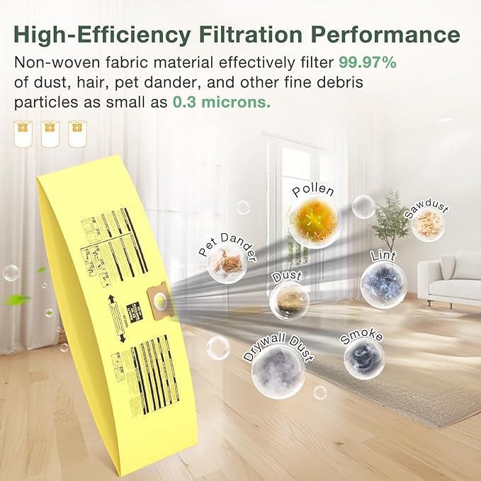 10PCS 10-14 Gallon Vacuum Bags for Shop Vac Bags, Disposable Wet Dry Vaccum Collection Bags Replace Part Type I #90672 9067200, Type F #90662 9066200 9066233, VF2005 (Yellow)