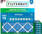 Filterbuy 25x25x1 Air Filter MERV 13 (MPR 1900) Health Defense Replacement (6-Pack), Electrostatic Pleated HVAC AC Furnace Filters, Made in USA (Actual Size: 24.50 x 24.50 x 0.75)