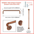 Goo-Ki 6 Pack Antique Copper Cabinet Handles Drawer Pull, 12.6"(320mm) c-c Solid Vintage Red Bronze Bar Pulls Kitchen Hardware for Appliance Dresser Wardrobe Cupboard, 9338AC-320