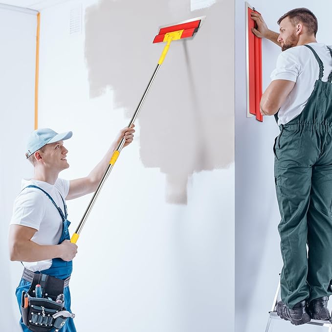Drywall Skimming Blade Set with 30" - 48" Extension Handle 10in/16in/24in/32in Stainless Steel Skimming Blades for Wall Surface Smoothing Drywall Plaster Wallboard Includes Replaceable Blades